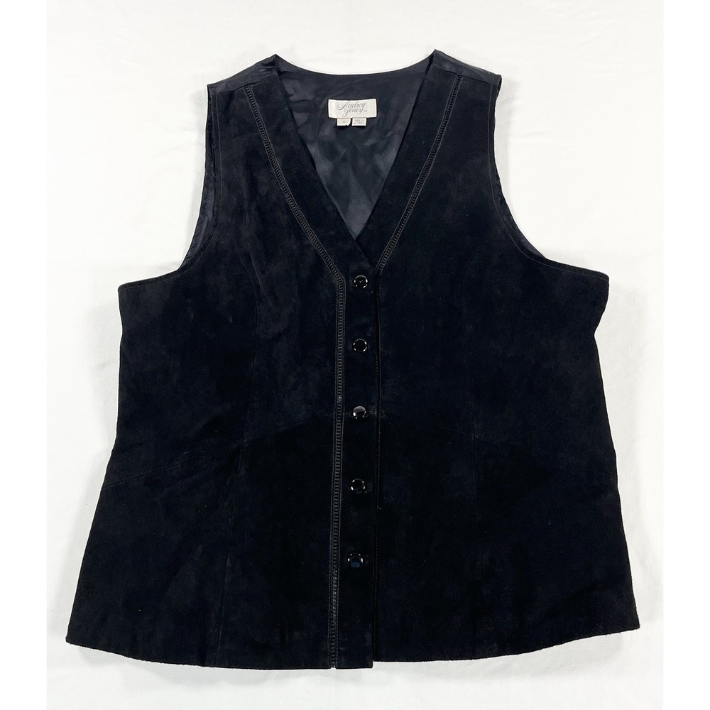 Vintage 1990s Audrey Jones Black Suede Vest Western Rancher Cowgirl Women's XL‎